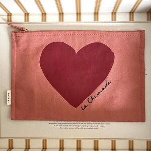Sezane La Chamade Pink Heart Canvas Zippered Pouch